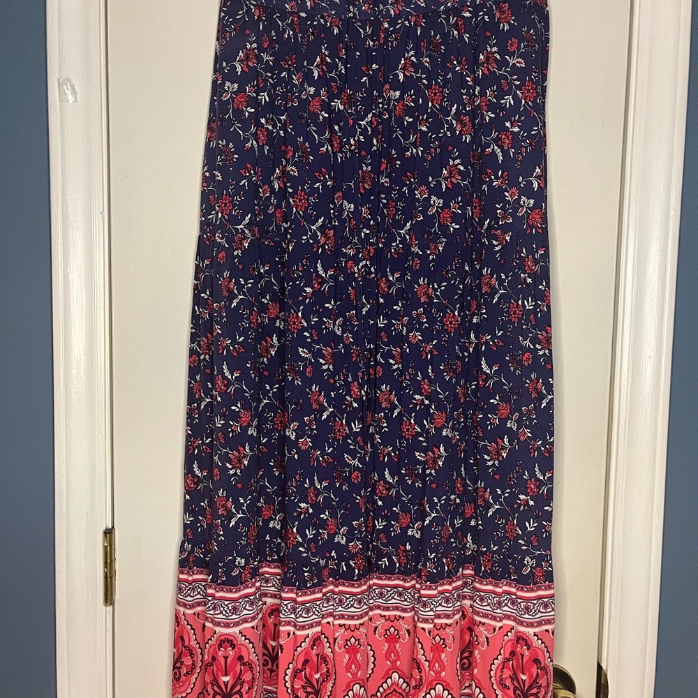 Merona Blue and Red Floral Maxi Skirt